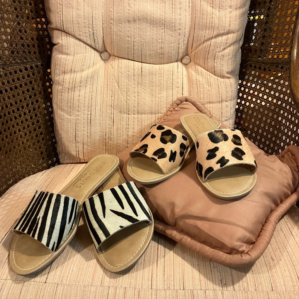 Coconuts by Matisse Animal Print Sandals - Zebra and Leopard, 2 pair